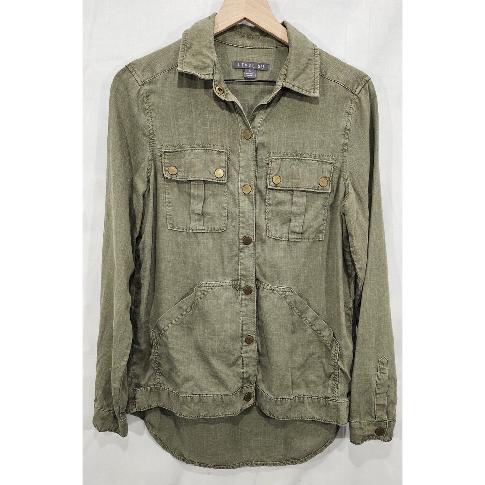 Anthro Level 99 Shacket Linen Blend Olive Green Military Safari Grunge Size S
